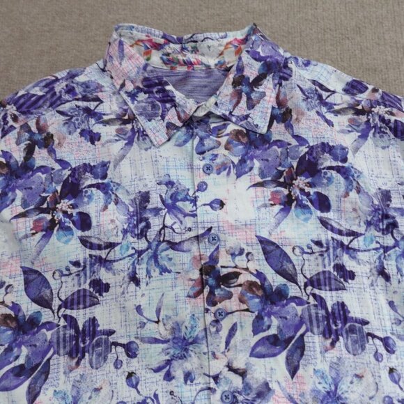 Robert Graham Shirt 1XL Blue Geometric Flip Cuff Scorpion Embroidery - Picture 2 of 9